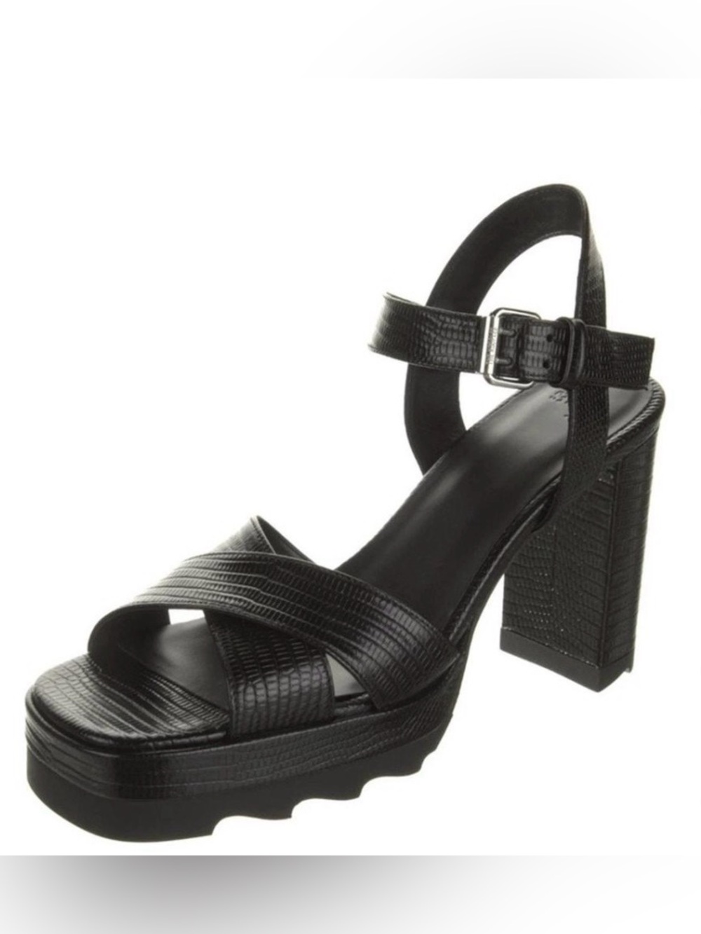 The Kooples Black Textured Platform Block Heel Sandal